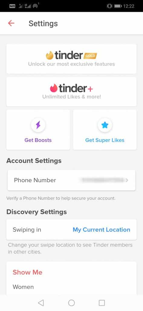 change tinder settings