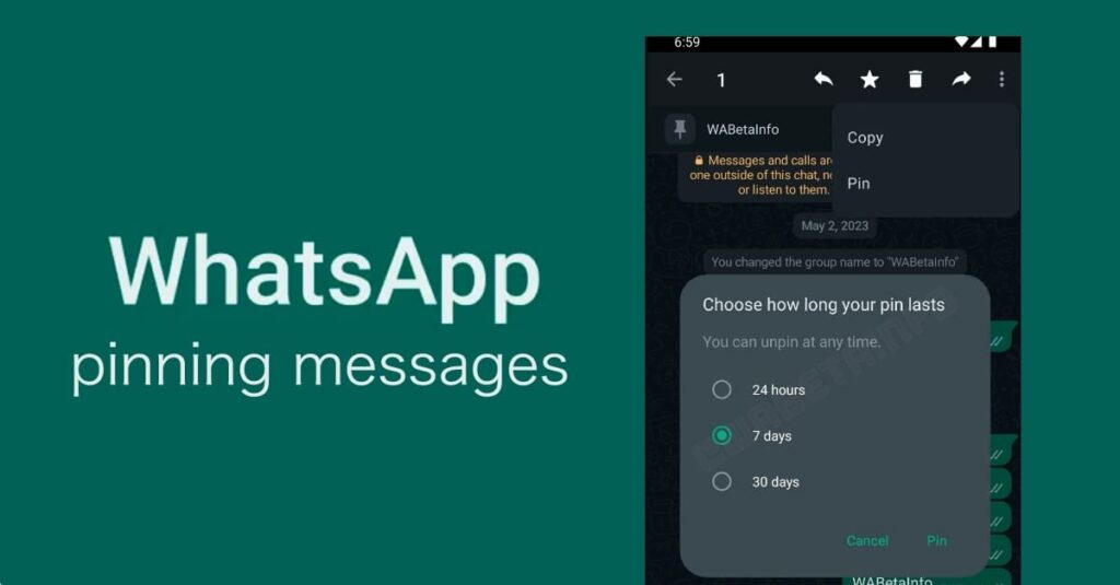 WhatsApp pinning messages inside conversations