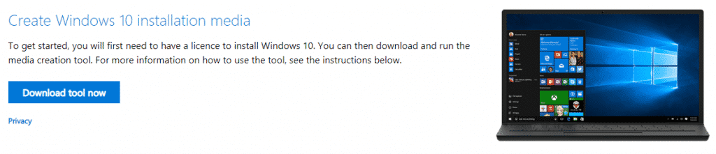 Windows 10 installation media tool